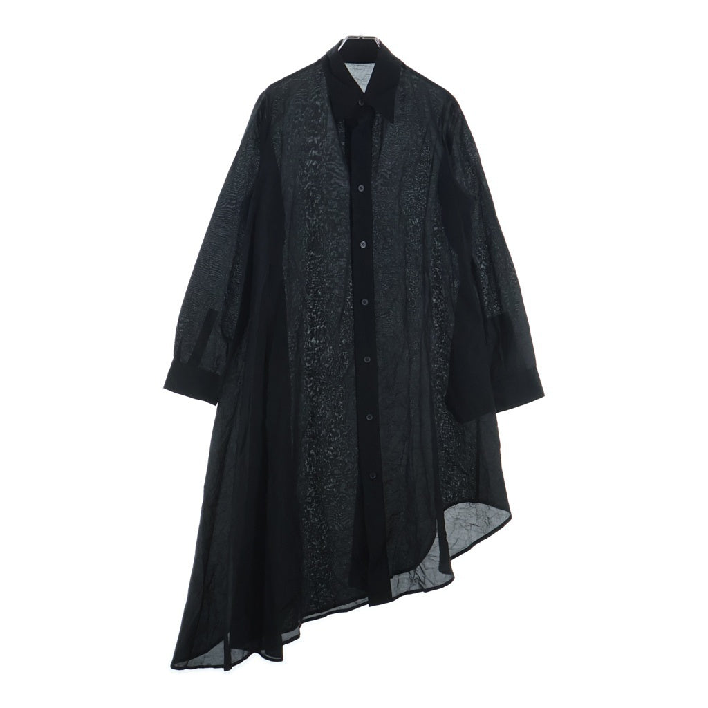 Yohji Yamamoto(ヨウジヤマモト) 24AW SI/C LAWN LONG DRESSES SHIRTS ローン ロング ドレッシー コットンシルク長袖シャツ ブラック FO-D21-023
