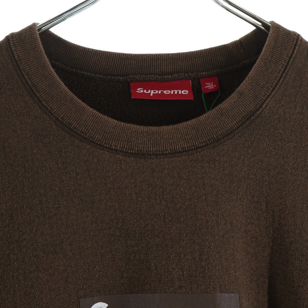 SUPREME(シュプリーム) 25SS Washed Box Logo Crewneck ウォッシュド加工 ボックスロゴ クルーネックスウェットトレーナー ブラウン
