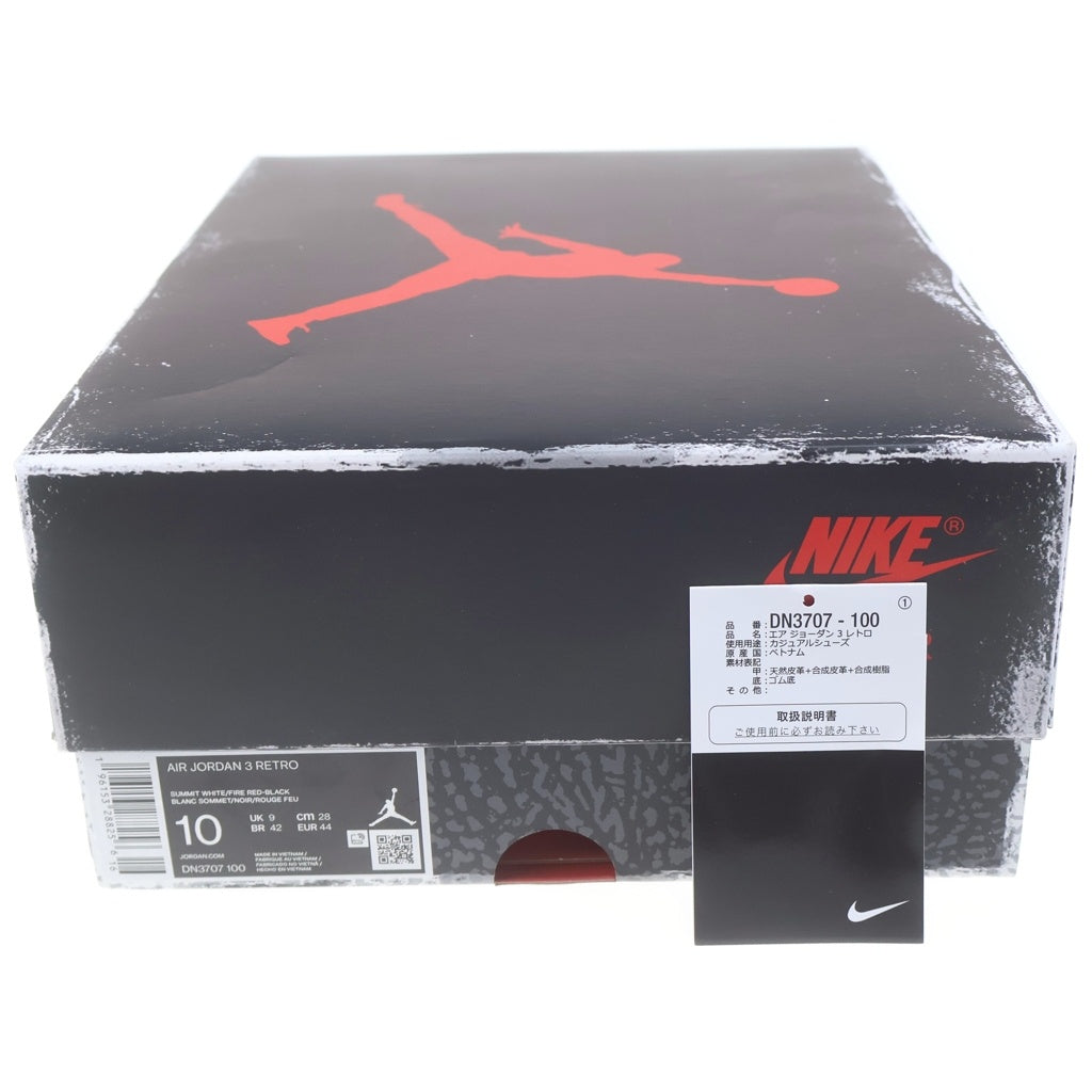 NIKE(ナイキ) AIR JORDAN 3 RETRO WHITE CEMENT REIMAGINED DN3707-100 エアジョーダン3 レトロ ホワイトセメント リイマジンド ハイカットスニーカー ホワイト US10/28cm