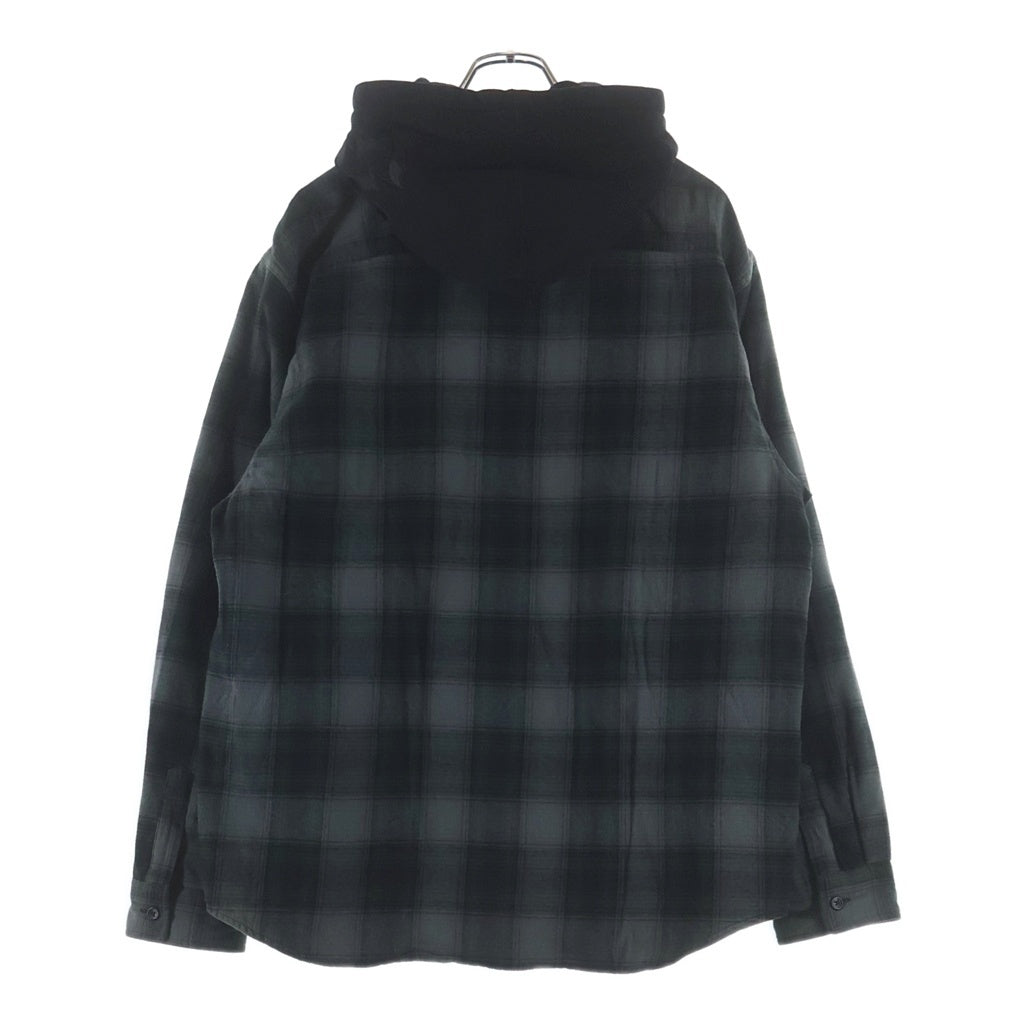 SUPREME(シュプリーム) 21AW Hooded Flannel Zip Up Shirt フーデッドロゴ刺繍 フランネル ジップアップ チェック 長袖シャツ グリーン/ブラック