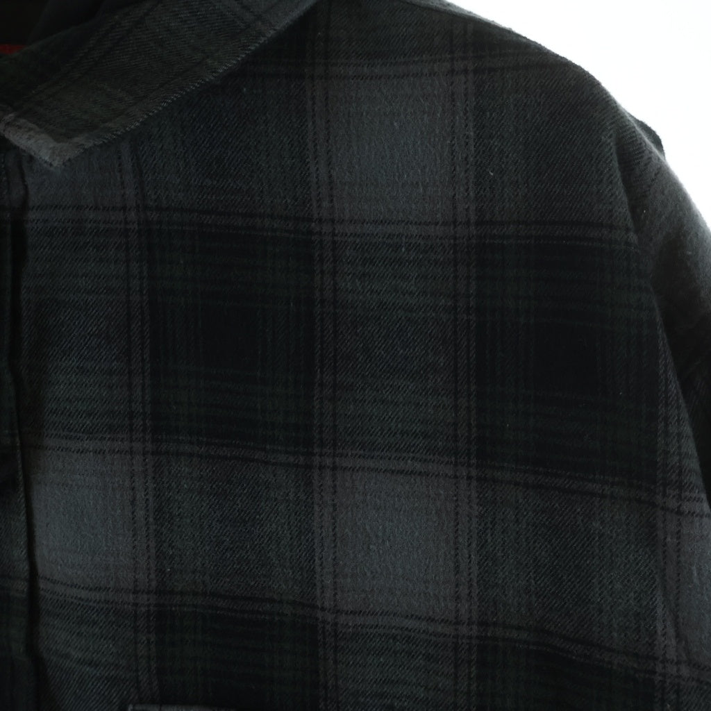 SUPREME(シュプリーム) 21AW Hooded Flannel Zip Up Shirt フーデッドロゴ刺繍 フランネル ジップアップ チェック 長袖シャツ グリーン/ブラック