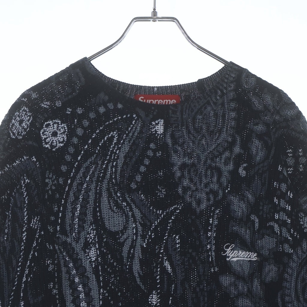 SUPREME(シュプリーム) 24SS Printed Paisley Sweater ペイズリープリント 総柄 ロゴ刺繍 コットン ニット セーター ブラック