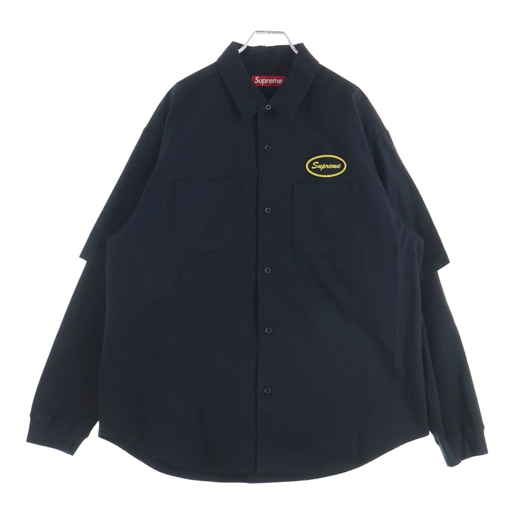 SUPREME(シュプリーム) 23AW Thermal Sleeve Work Shirt サーマルスリーブ ワッペンロゴ ワーク 長袖シャツ ブラック