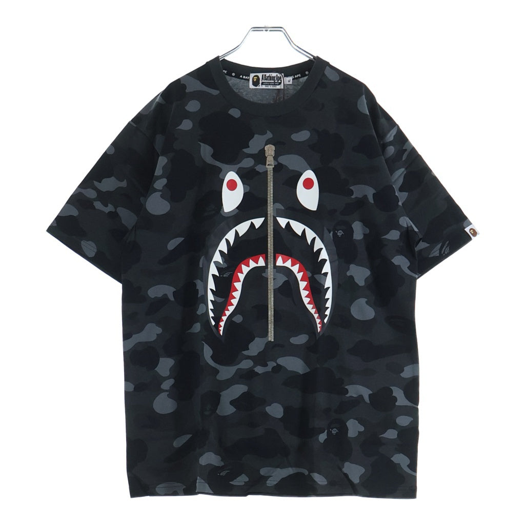 A BATHING APE(アベイシングエイプ) Colour Camo Shark Tee カラーカモ シャーク プリント クルーネック 半袖Tシャツ カットソー ブラック/グレー 001CSF301014X