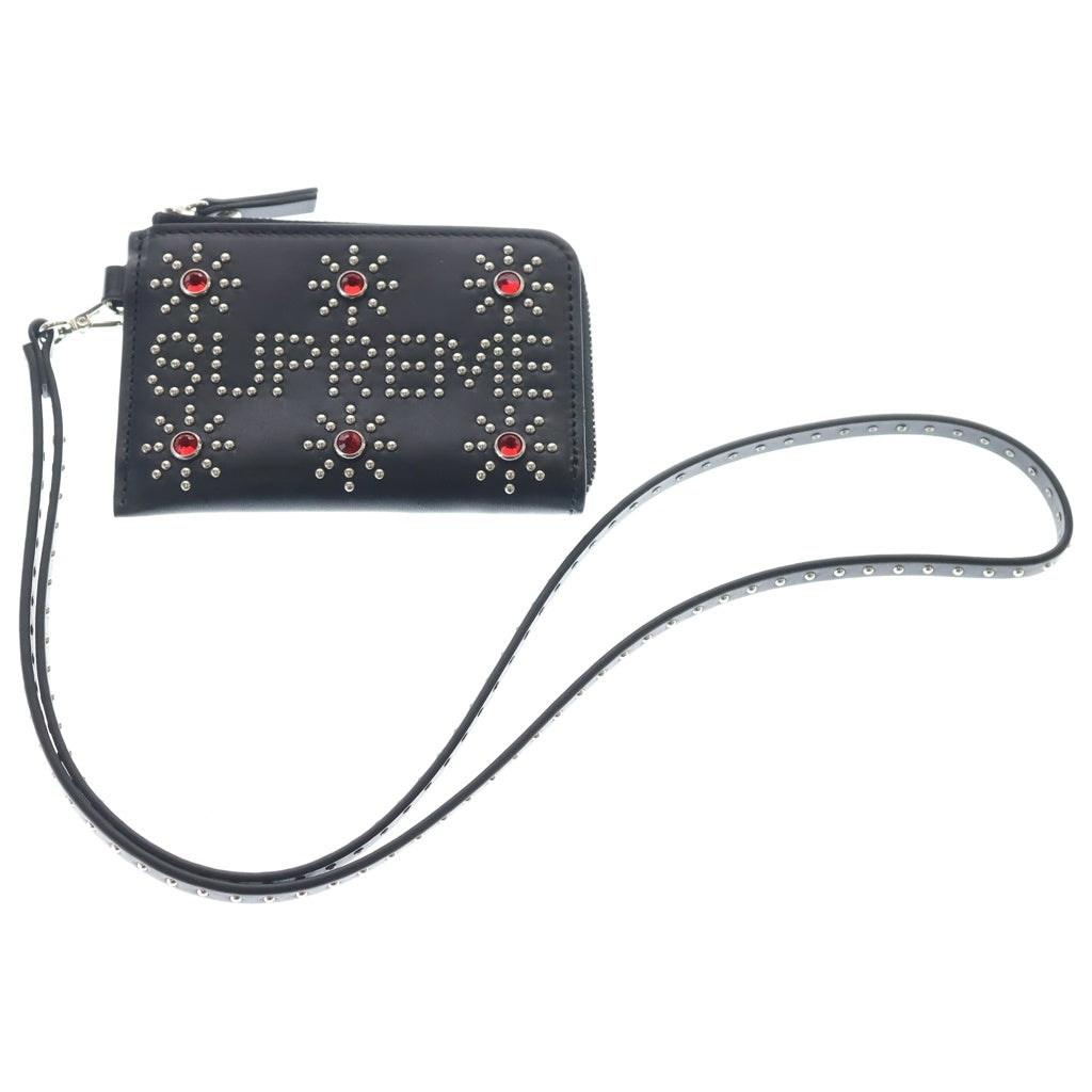 SUPREME(シュプリーム) 23SS ×HTC Hollywood Trading Company Studded Wallet スタッズレザー コンパクト ショルダーウォレット 財布 ブラック レディース