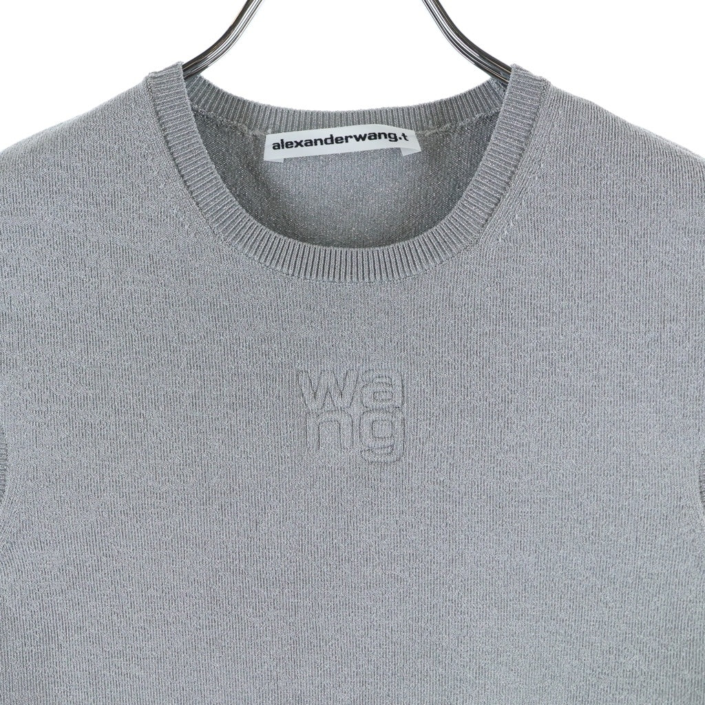 ALEXANDER WANG(アレキサンダーワン) クロップド ショート丈 ニット ノースリーブ タンクトップ シルバー レディース
