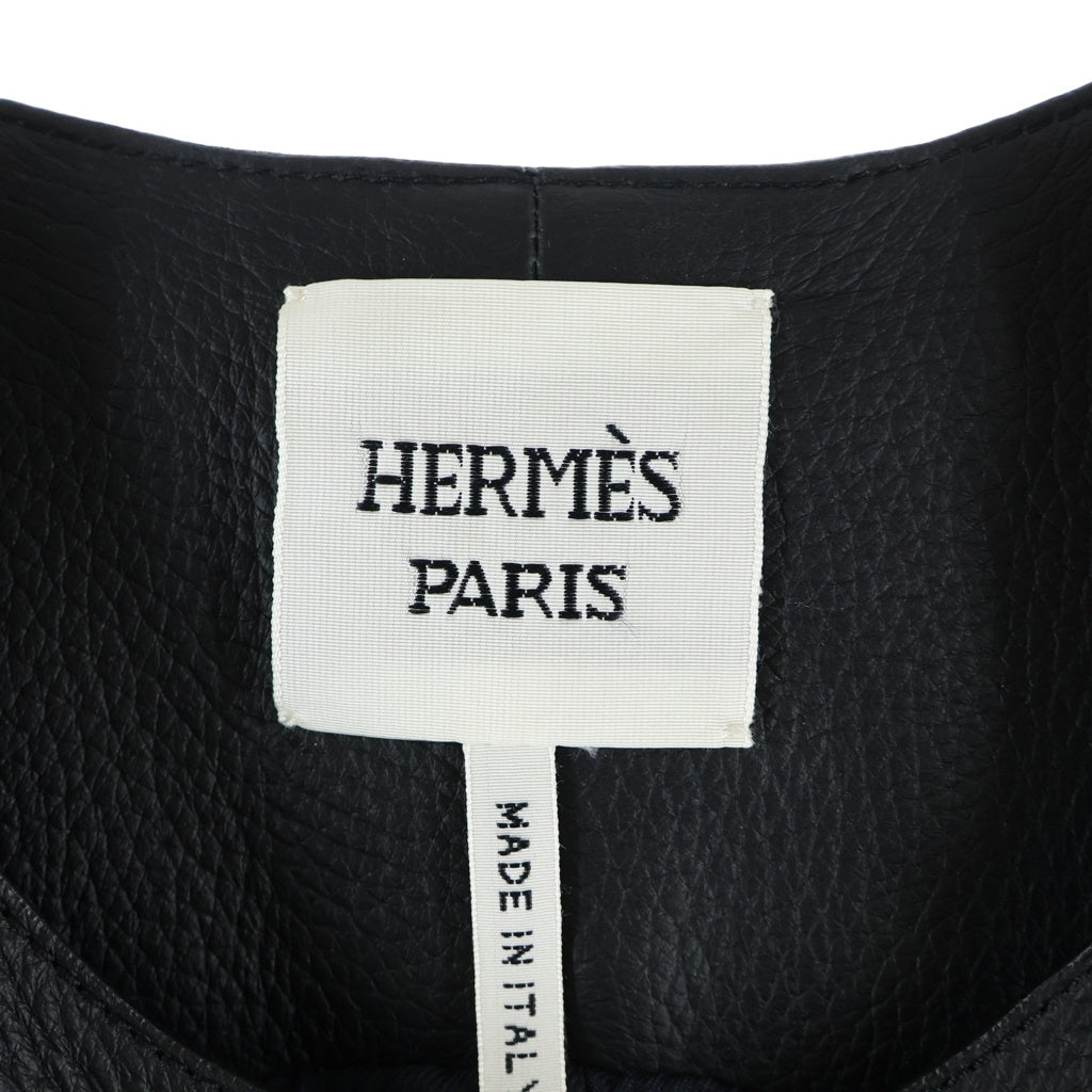 HERMES(エルメス) ディアスキン 鹿革 セリエボタン レザーベスト ロングジレ ブラック レディース
