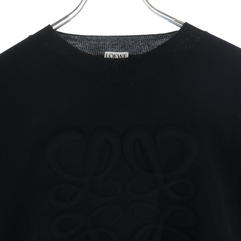 LOEWE(ロエベ) ロゴパッチ付き ウールクルーネック クロップド ショート丈 ニットセーター レディース ブラック