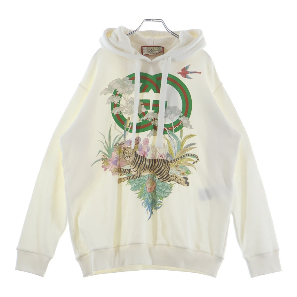 GUCCI(グッチ) インターロッキング タイガー ボタニカル柄 スウェット プルオーバーパーカー アイボリー 615061 XJD4F