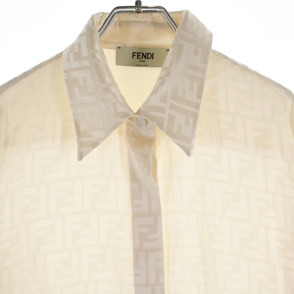 FENDI(フェンディ) ズッカ 総柄 シルク 長袖シャツ アイボリー レディース