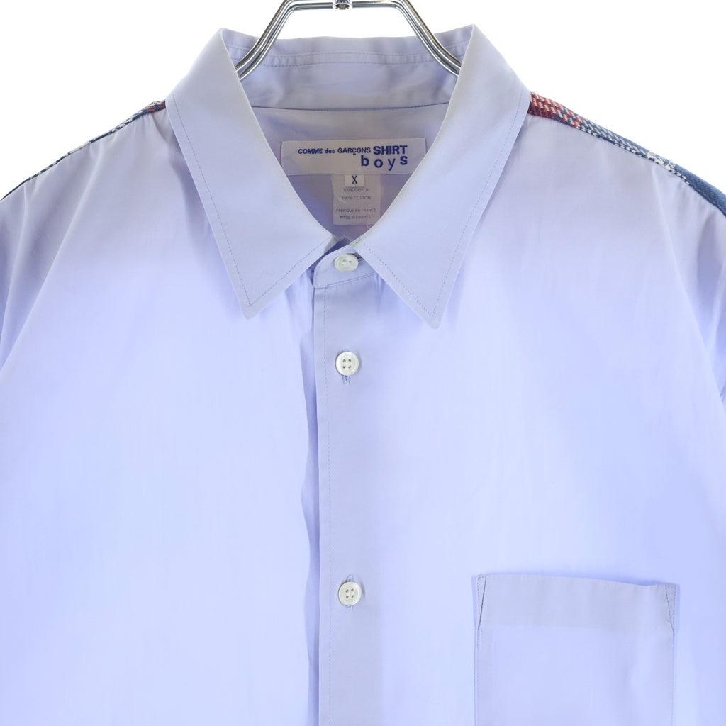 COMME des GARCONS SHIRT BOY(コムデギャルソンシャツボーイ) ショルダーチェック柄 半袖シャツ ブルー