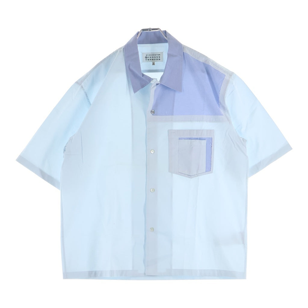 Maison Martin Margiela(メゾンマルタンマルジェラ) 19SS ポケット付き 切り替え 半袖シャツ ホワイト/ブルー S50DL0379