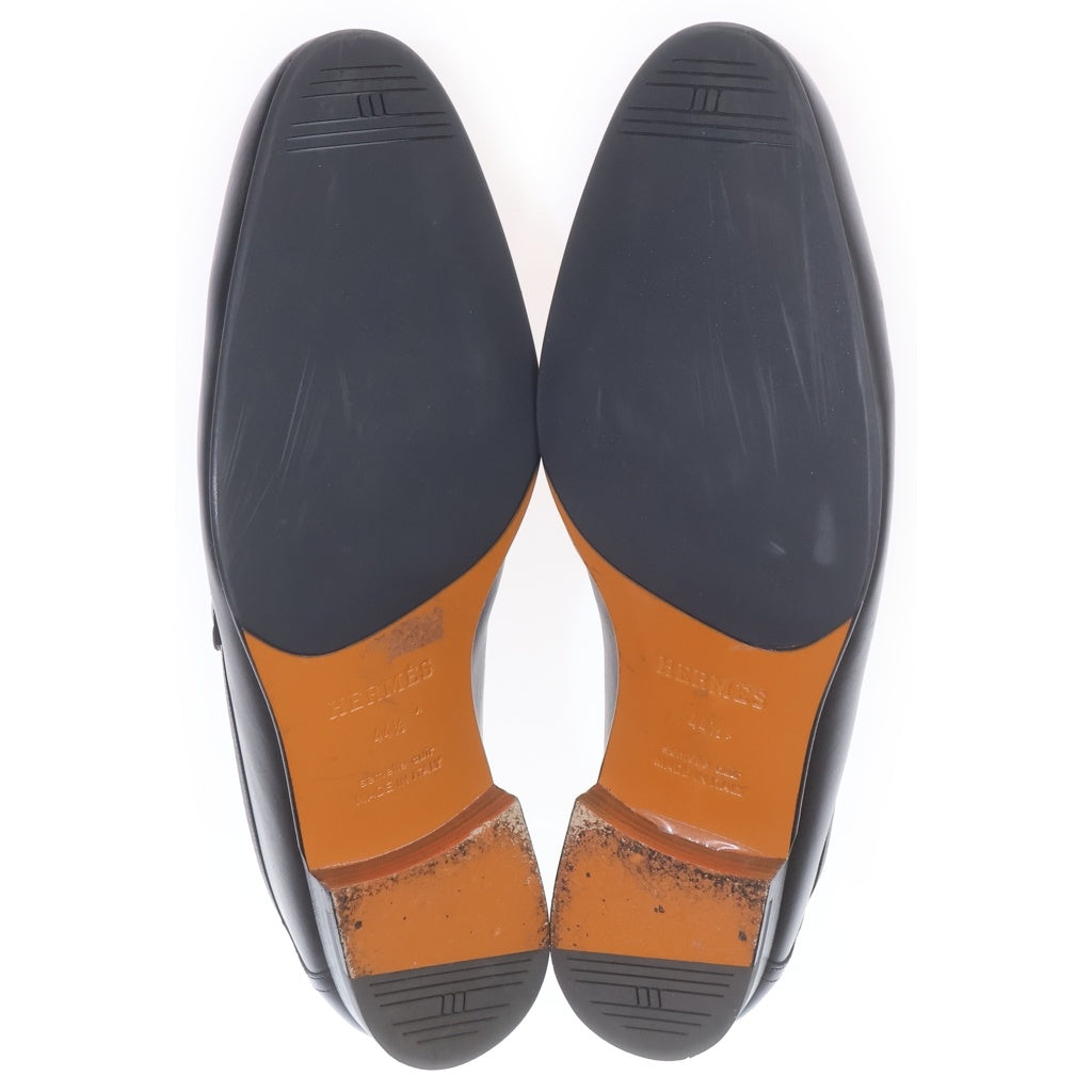 HERMES(エルメス) モカシンパリ Hロゴ クロコダイル カーフレザー切り替え レザーシューズ ローファー 革靴 ブラック 44 1/2