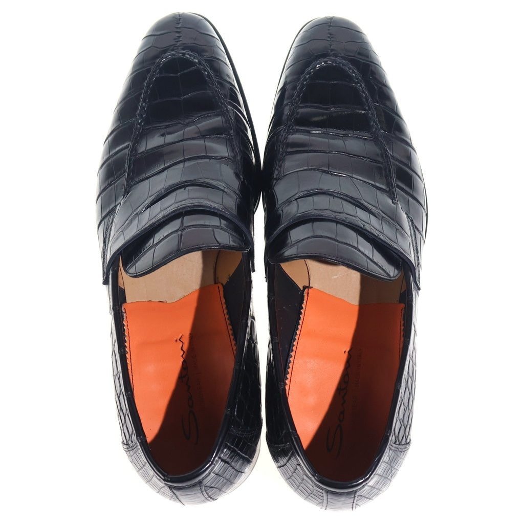 Santoni(サントーニ) クロコダイルレザー コインローファー ドレスシューズ 革靴 ブラック US10.5 6949