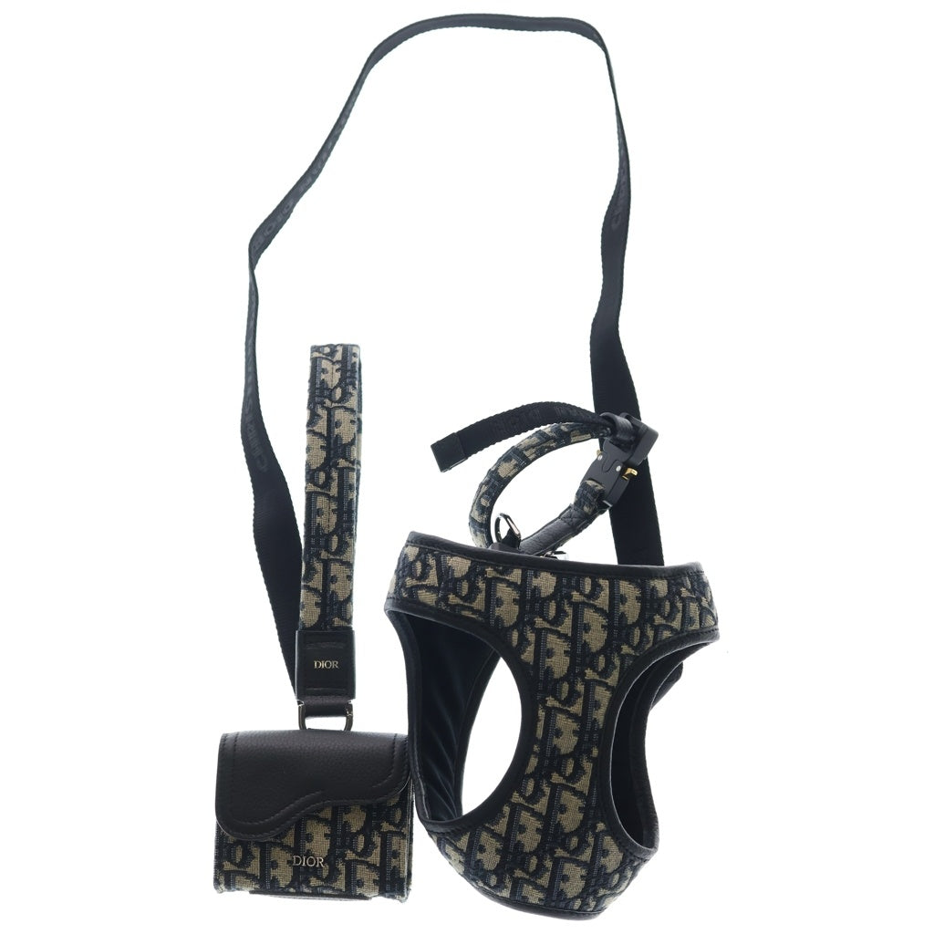 Christian Dior(クリスチャンディオール) ペットリーシュ ドッグ リード オブリーク ジャガード ポーチ付き 犬用 ハーネス グレー/ネイビー 4602RUYKY_H27E