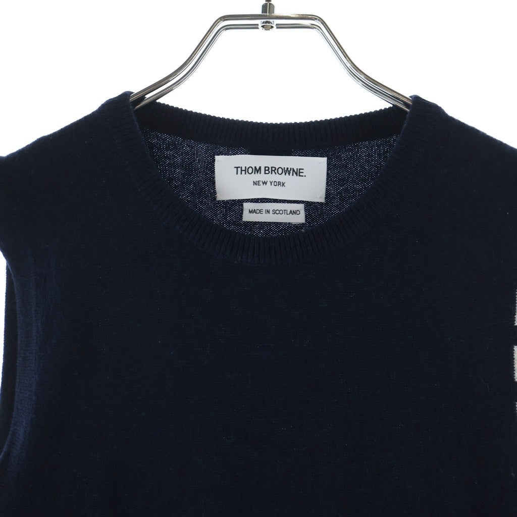 THOM BROWNE(トムブラウン) 4Bar 4バー カシミヤニット ノースリーブ タンクトップ ネイビー FKV001A-00011-415 レディース