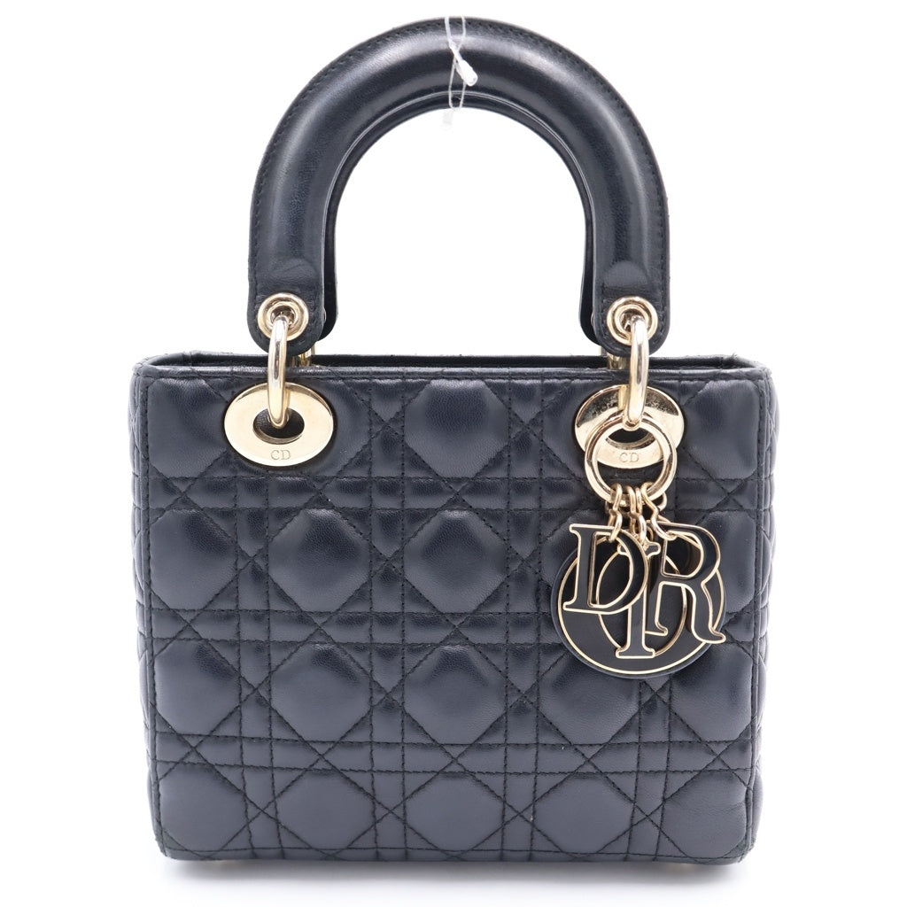 Christian Dior(クリスチャンディオール) Lady Dior My ABCDior レディディオール スモール カナージュラムスキン ハンドショルダーバッグ ネイビー レディース