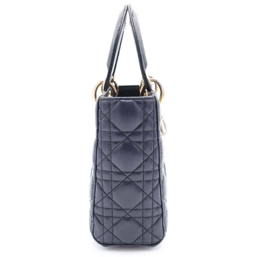 Christian Dior(クリスチャンディオール) Lady Dior My ABCDior レディディオール スモール カナージュラムスキン ハンドショルダーバッグ ネイビー レディース