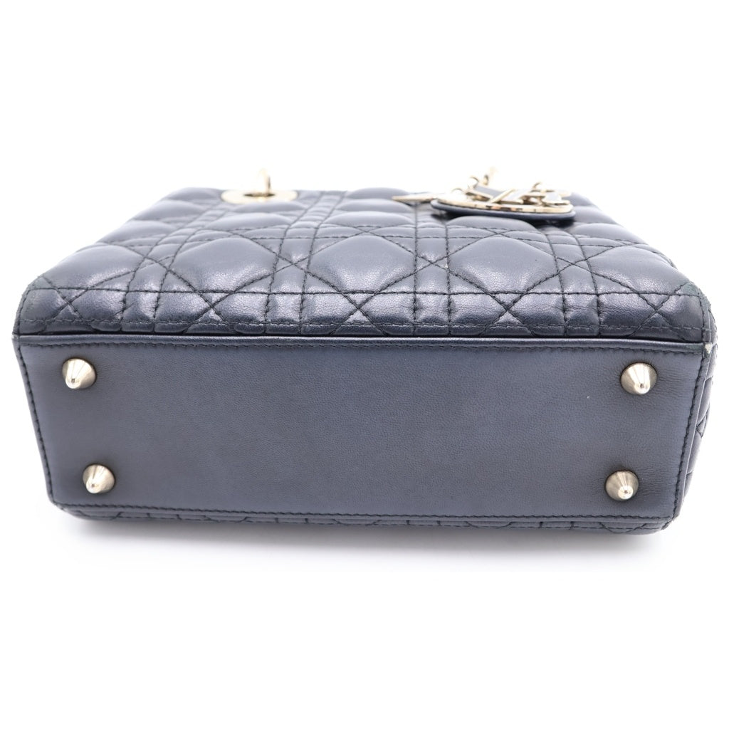 Christian Dior(クリスチャンディオール) Lady Dior My ABCDior レディディオール スモール カナージュラムスキン ハンドショルダーバッグ ネイビー レディース