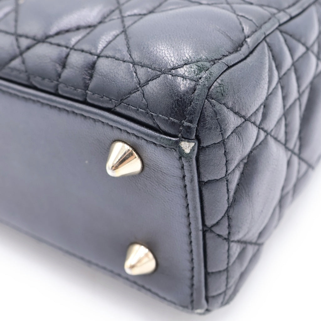 Christian Dior(クリスチャンディオール) Lady Dior My ABCDior レディディオール スモール カナージュラムスキン ハンドショルダーバッグ ネイビー レディース