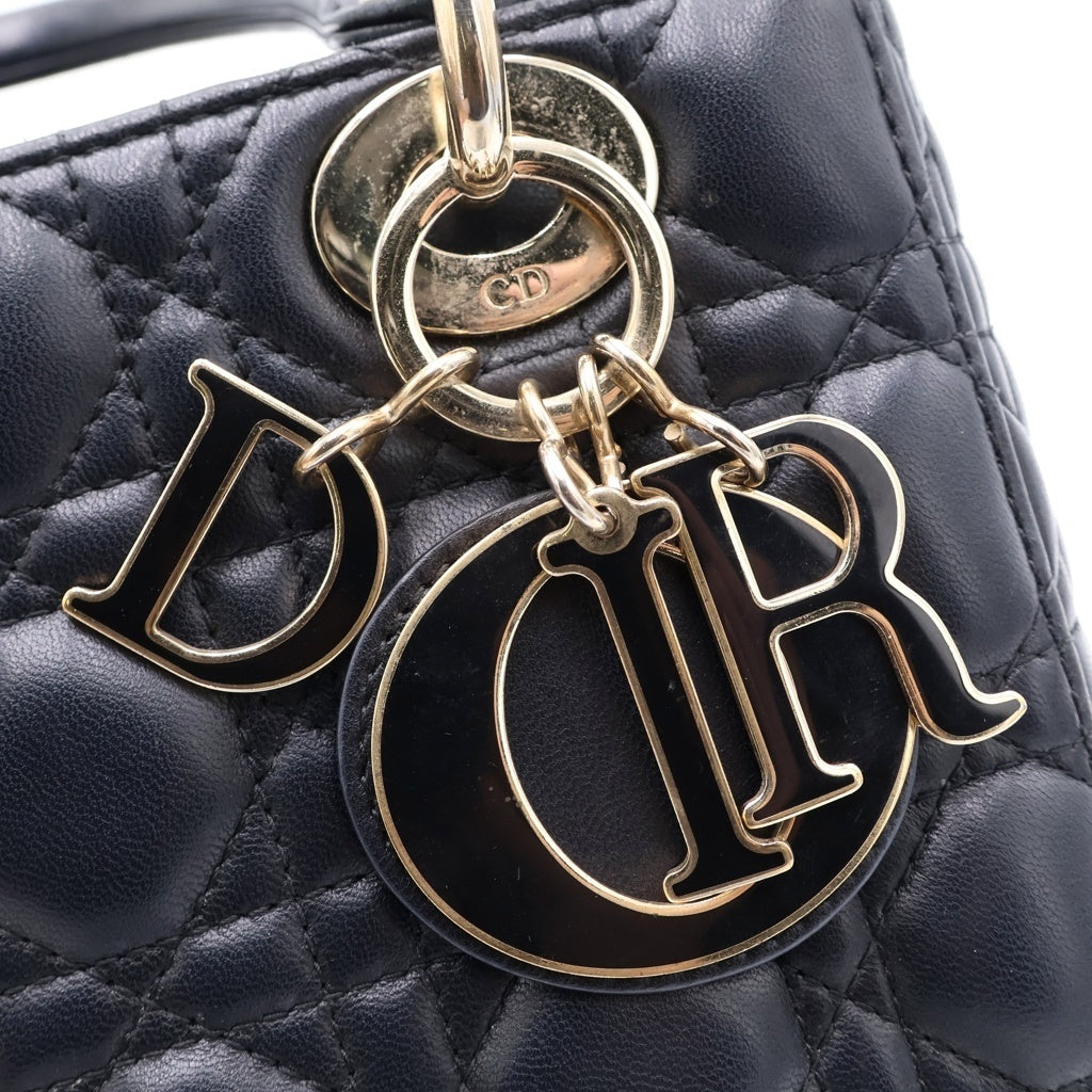 Christian Dior(クリスチャンディオール) Lady Dior My ABCDior レディディオール スモール カナージュラムスキン ハンドショルダーバッグ ネイビー レディース
