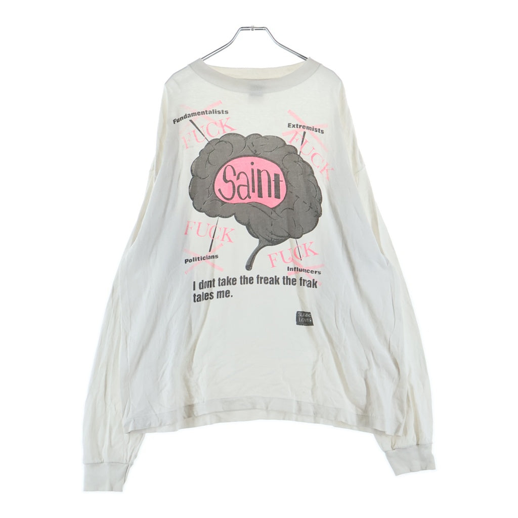 SAINT MICHAEL(セントマイケル) 25SS BRAIN ブレイン フロントプリント クルーネック長袖Tシャツ カットソー ホワイト SM-HR8-0000-036