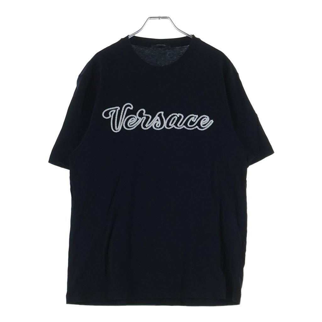 VERSACE(ヴェルサーチ) ロゴ刺繍 クルーネック半袖Tシャツカットソー ブラック 1014427 レディース
