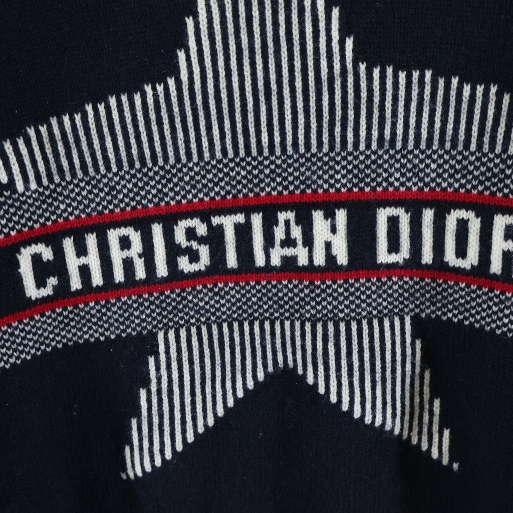 Christian Dior(クリスチャンディオール) スターロゴ ジャガード カシミヤ混 ウールニット セーター ネイビー 144S77AM134 レディース
