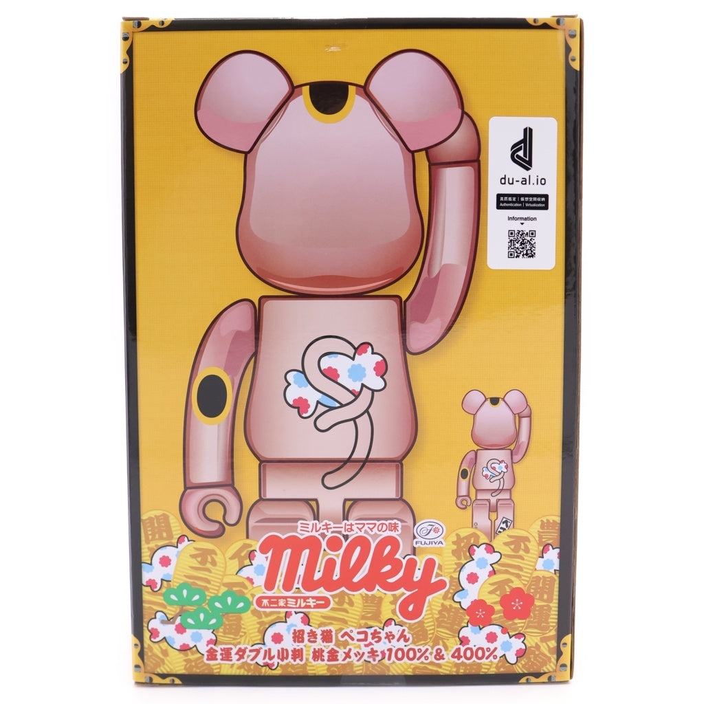 MEDICOM TOY(メディコムトイ) ×不二家 ペコちゃん 招き猫 金運ダブル小判 桃金メッキ 400%&100% フィギュア 人形 ピンクゴールド