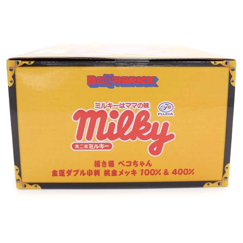 MEDICOM TOY(メディコムトイ) ×不二家 ペコちゃん 招き猫 金運ダブル小判 桃金メッキ 400%&100% フィギュア 人形 ピンクゴールド