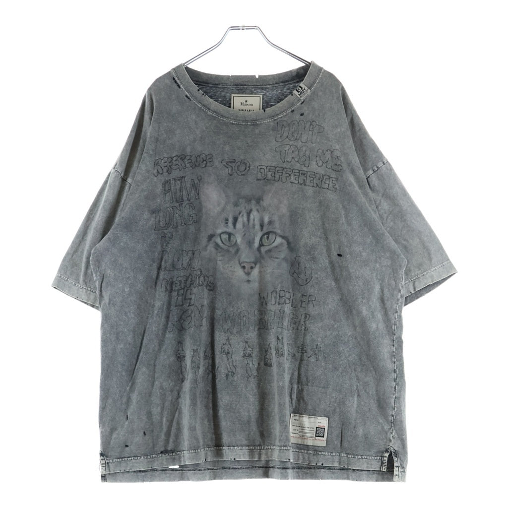 MAISON MIHARAYASUHIRO(メゾンミハラヤスヒロ) 24AW Distressed Cat Print T-shirt ブリーチ加工 キャットプリント 半袖Tシャツ カットソー グレー A13TS611