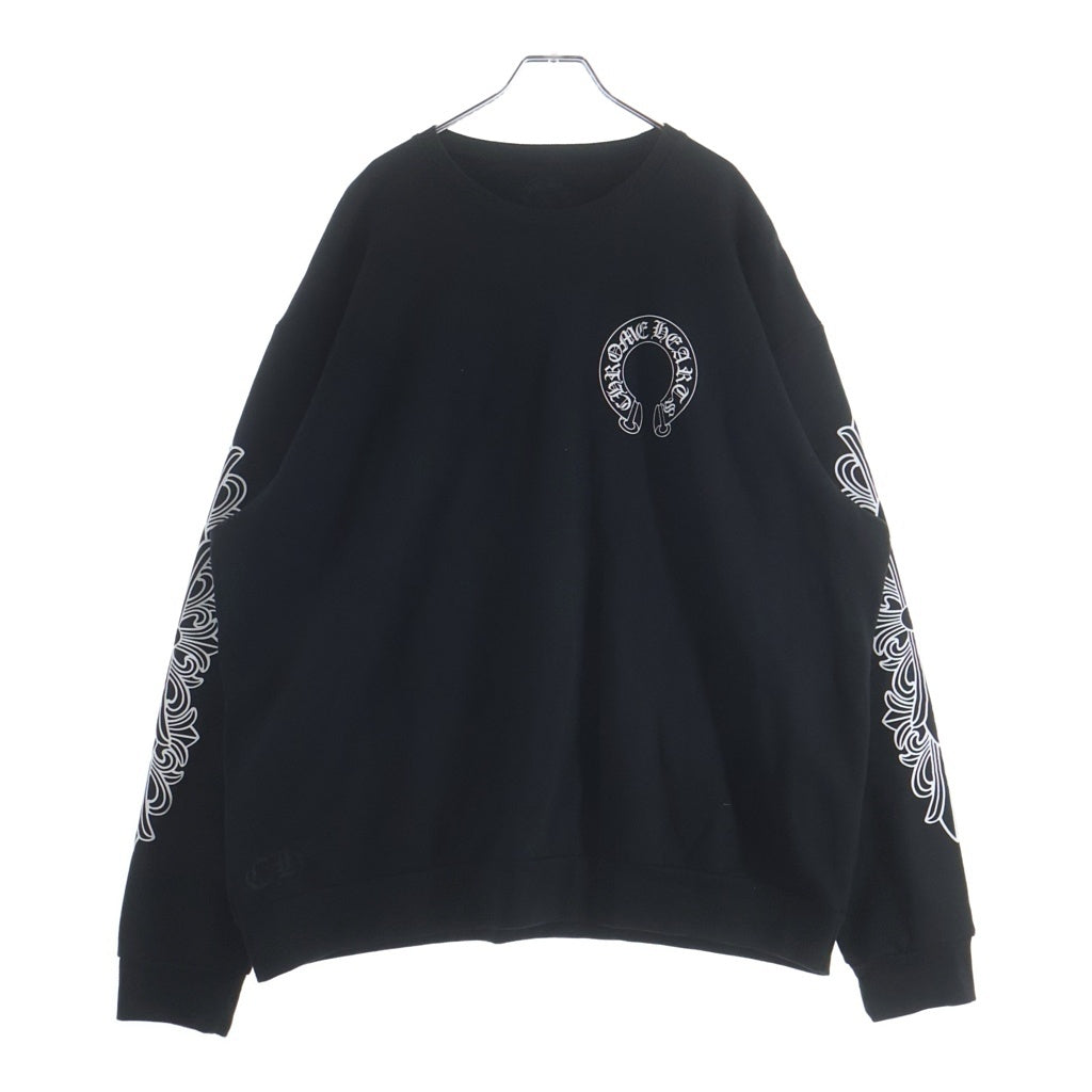 CHROME HEARTS(クロムハーツ) Horseshoe Arm Floral Cross L/S Sweatshirt ホースシュー アームフローラルクロス クルーネック スウェットトレーナー ブラック