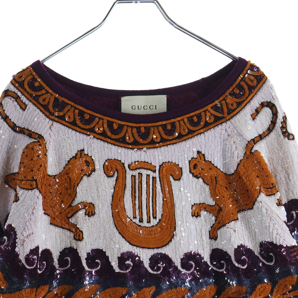 GUCCI(グッチ) バロック総柄 スパンコール 長袖Tシャツ ロンT ブラウン/オレンジ 576676 XKAUG