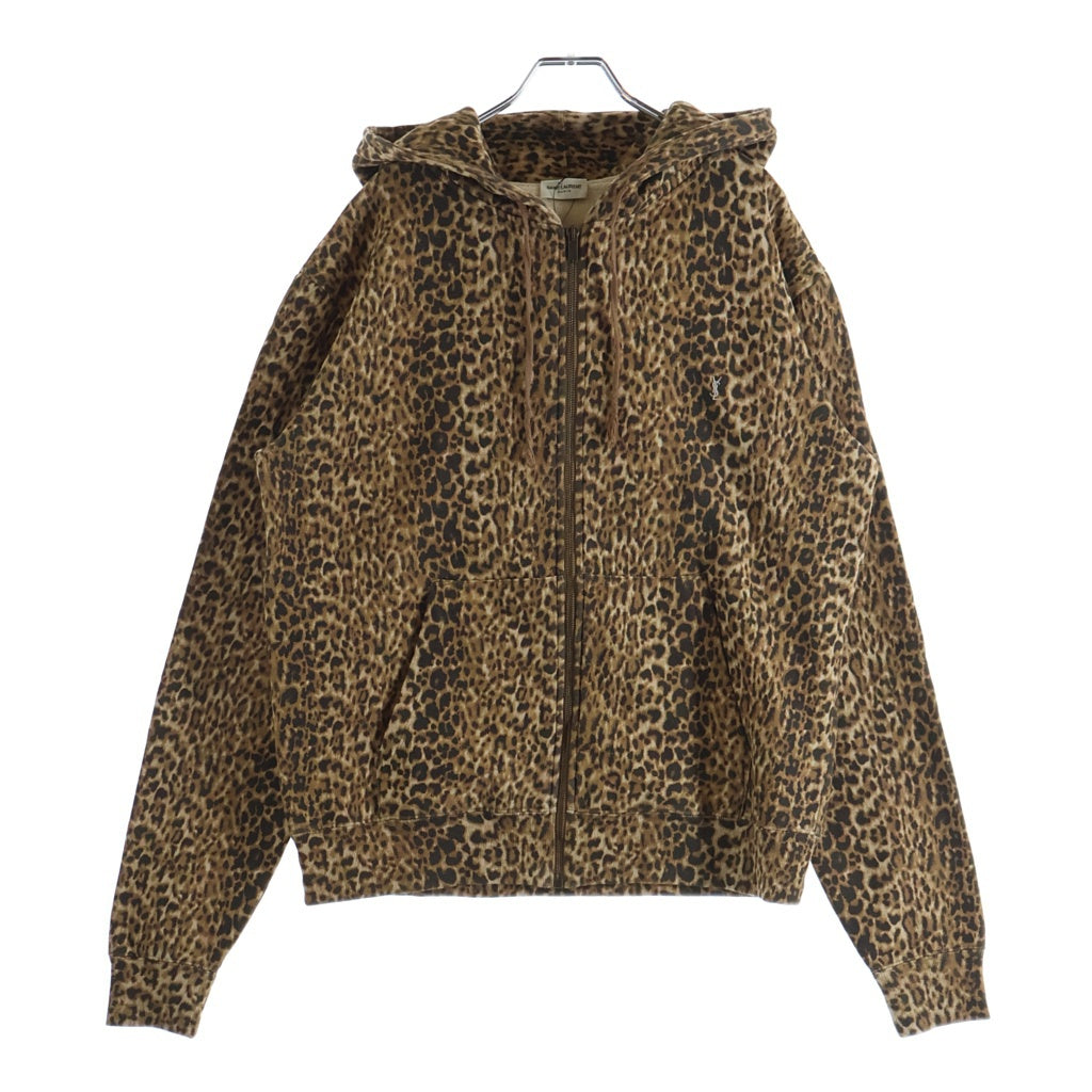SAINT LAURENT PARIS(サンローランパリ) YSL 刺繍 レオパード スウェット ジップパーカー ブラウン 635708 YBTX2