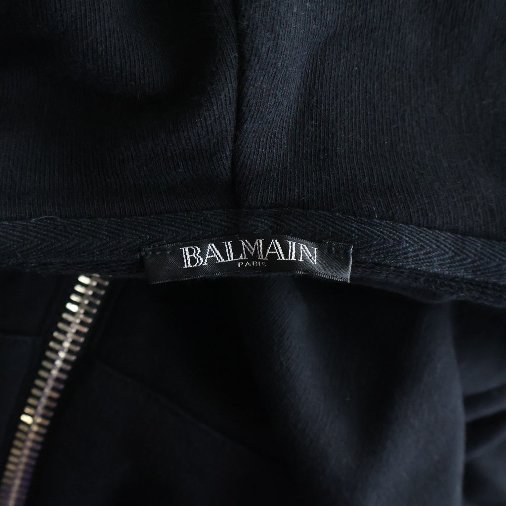 BALMAIN(バルマン) テープ ロゴドローコード サイドジップ スウェットジップパーカー ブラック RH03843J928