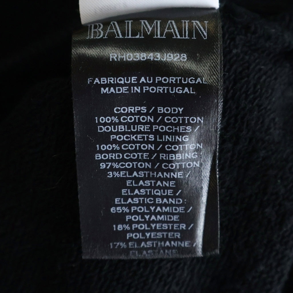 BALMAIN(バルマン) テープ ロゴドローコード サイドジップ スウェットジップパーカー ブラック RH03843J928