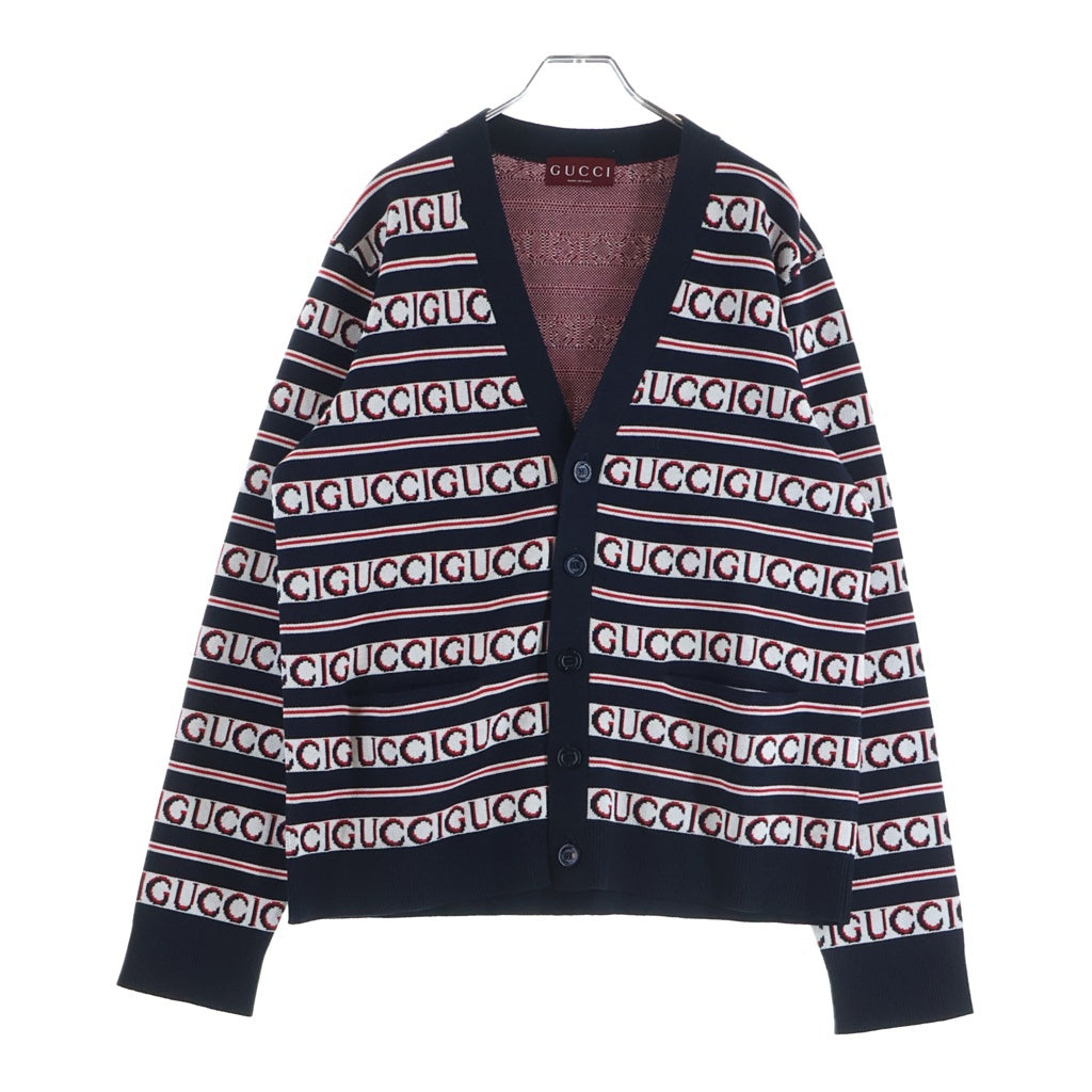GUCCI(グッチ) ロゴ総柄 ジャガード ニットカーディガン ブラック/レッド 787690 XKD2Y