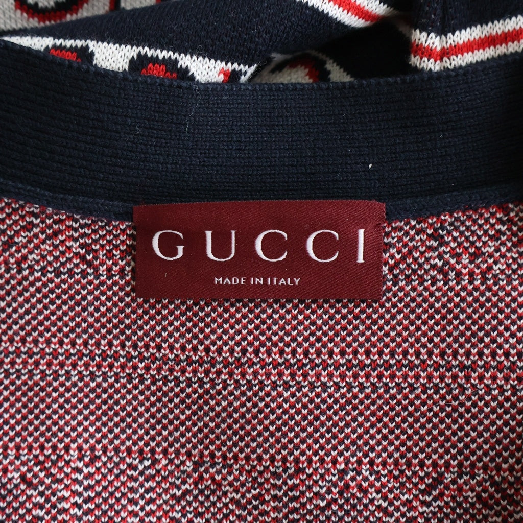 GUCCI(グッチ) ロゴ総柄 ジャガード ニットカーディガン ブラック/レッド 787690 XKD2Y
