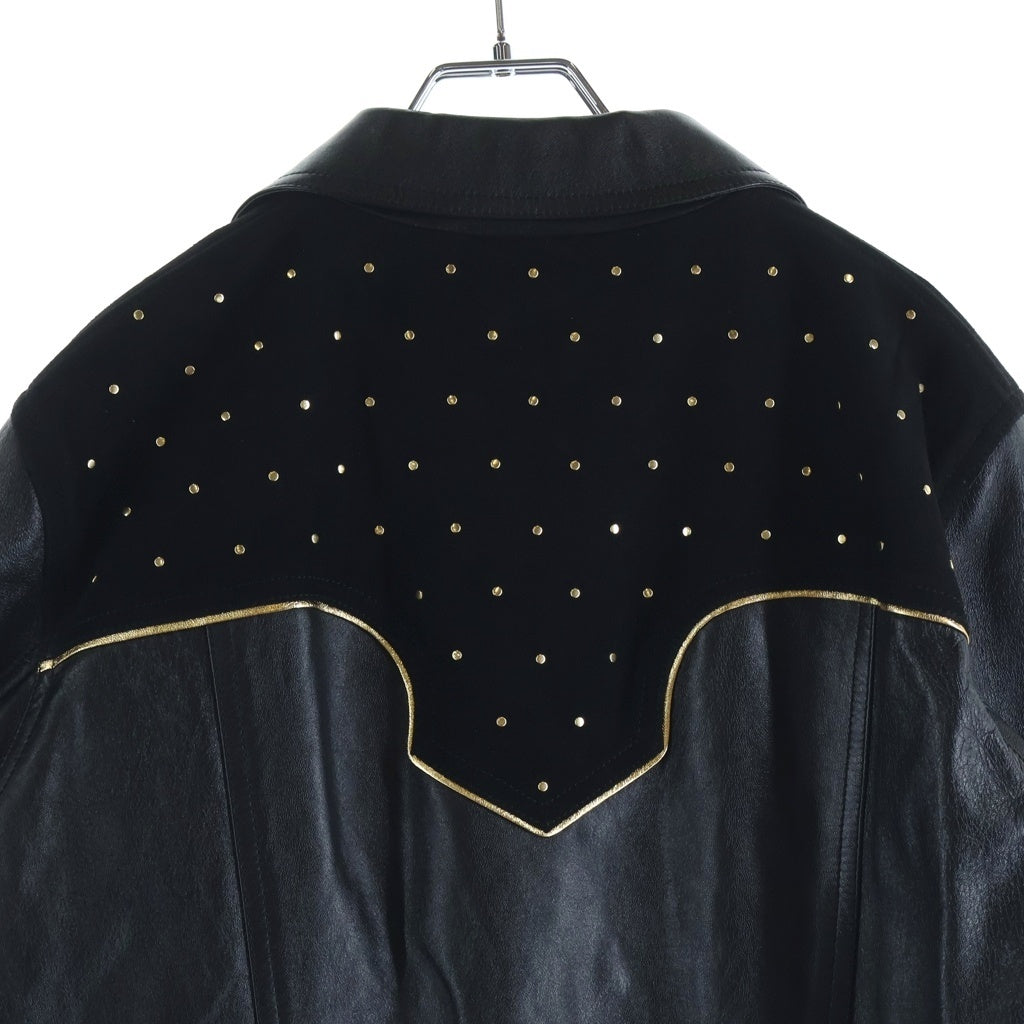 CELINE(セリーヌ) ウエスタン ベロア切替 ラムレザージャケット ブラック 2EH26280D