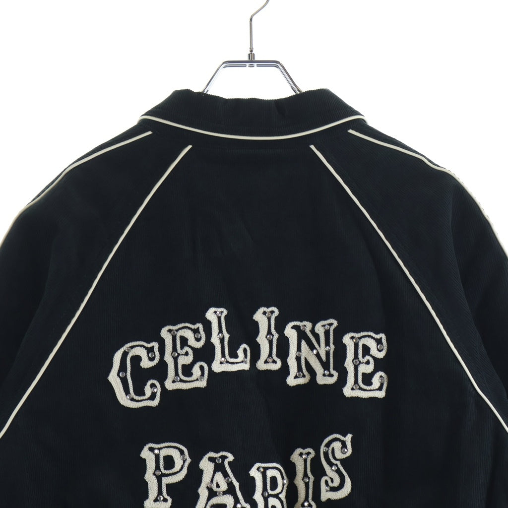 CELINE(セリーヌ) ラインストーン ロゴ刺繍 テディジャケット ブラック Q773580W