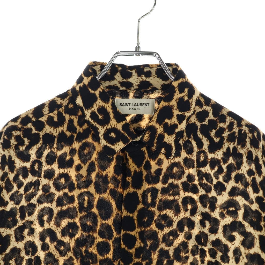 SAINT LAURENT PARIS(サンローランパリ) レオパード総柄 シルク 長袖シャツ ブラウン 564172 Y2B09