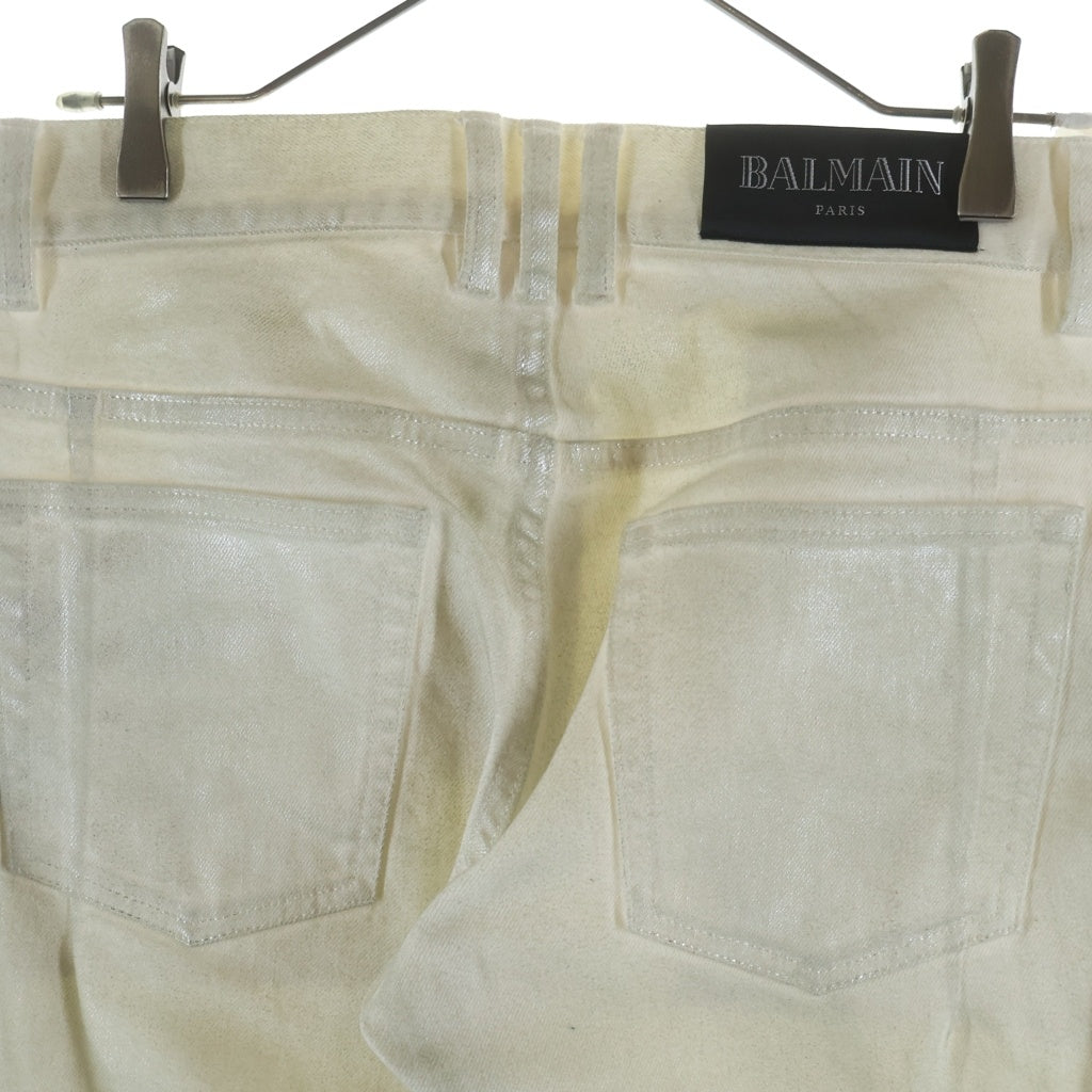 BALMAIN(バルマン) コーティング加工 バイカーデニムパンツ ホワイト RH15130Z008