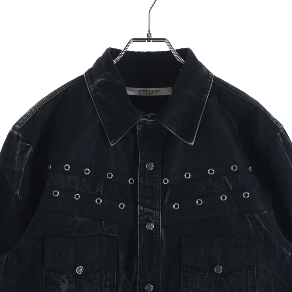GIVENCHY(ジバンシィ) ウォッシュ加工 スナップボタン ウエスタンデニム 長袖シャツ ブラック BM604G5048