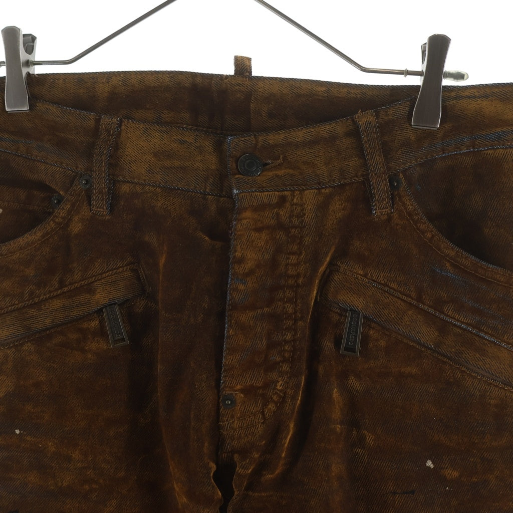 DSQUARED2(ディースクエアード) 24AW ベロア加工 スリット ストレートデニムパンツ ブラウン S74KB0970