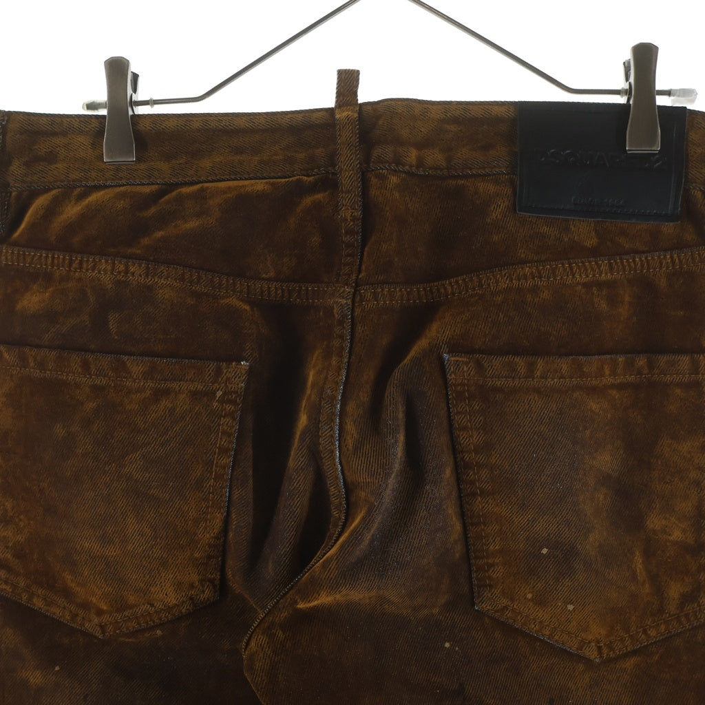 DSQUARED2(ディースクエアード) 24AW ベロア加工 スリット ストレートデニムパンツ ブラウン S74KB0970