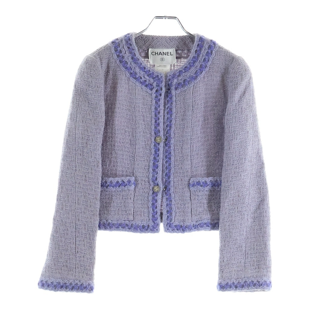CHANEL(シャネル) 98年製 ヴィンテージ ラベンダー ココマークボタン ツイード セットアップ ジャケット リボンモチーフロングスカート パープル レディース