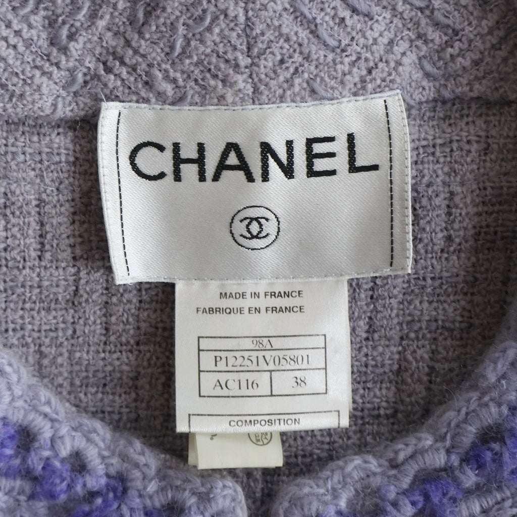 CHANEL(シャネル) 98年製 ヴィンテージ ラベンダー ココマークボタン ツイード セットアップ ジャケット リボンモチーフロングスカート パープル レディース