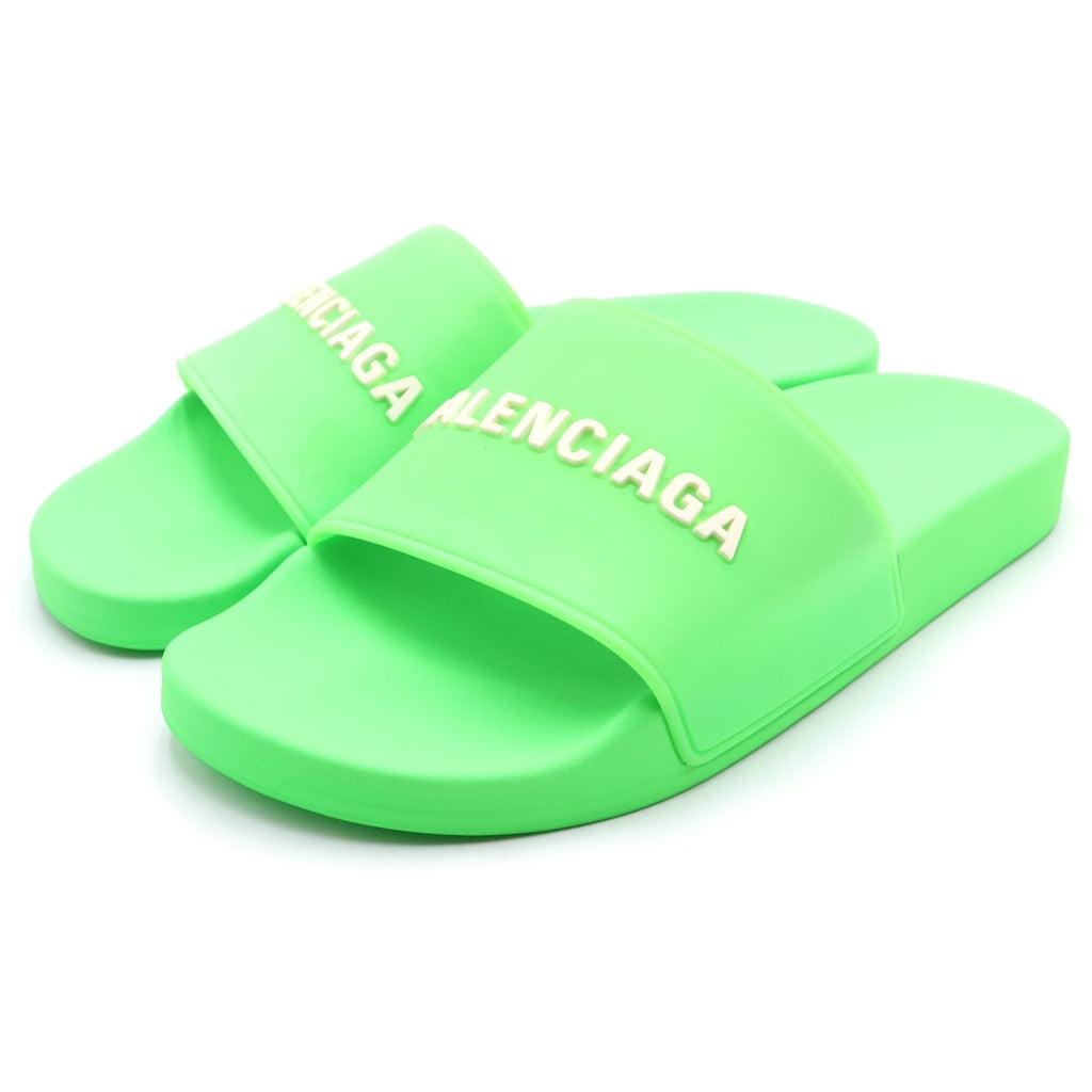 BALENCIAGA(バレンシアガ) プール スライド ラバー ロゴ サンダル グリーン