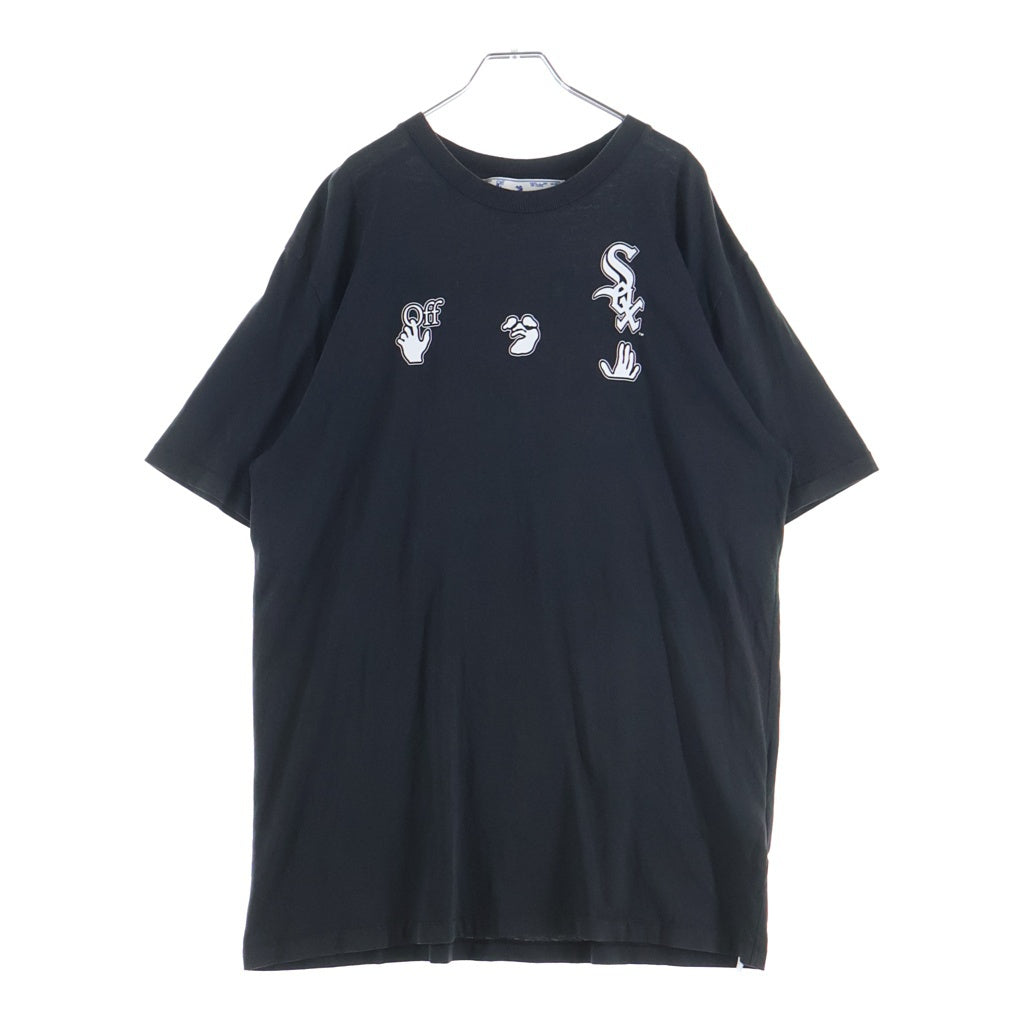 OFF-WHITE(オフホワイト) ×MLB CHICAGO WS SS TEE シカゴ ユーズド加工 半袖Tシャツ カットソー ブラック OMAA027G21JER006