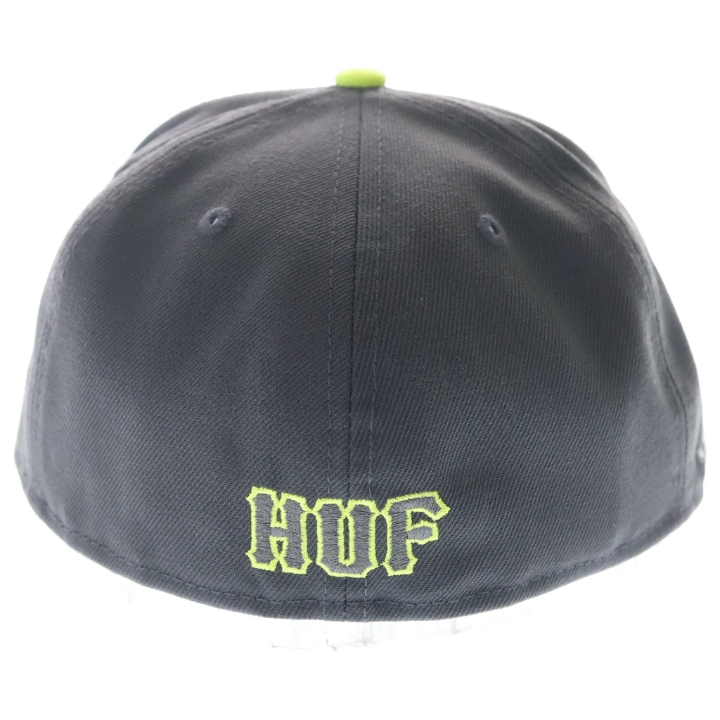 HUF(ハフ) ×New Era 59FIFTY ニューエラ ロゴ刺繍 ベースボールキャップ 帽子 グレー/イエロー